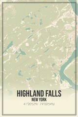 Retro US city map of Highland Falls, New York. Vintage street map.