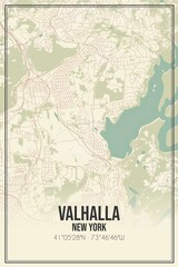 Retro US city map of Valhalla, New York. Vintage street map.