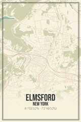 Retro US city map of Elmsford, New York. Vintage street map.