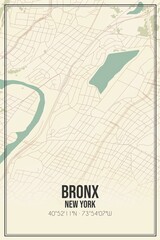 Retro US city map of Bronx, New York. Vintage street map.