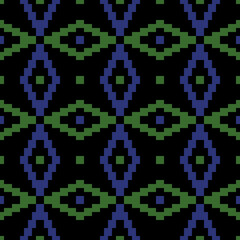 black, blue and green repetitive background with abstract geometric ornament. vector seamless pattern. fabric swatch. wrapping paper. continuous design template for home decor, apparel, textile, cloth