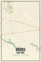 Retro US city map of Bronx, New York. Vintage street map.