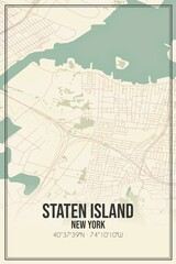 Retro US city map of Staten Island, New York. Vintage street map.