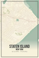 Retro US city map of Staten Island, New York. Vintage street map.