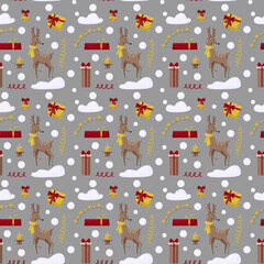 Christmas seamles pattern with tree, santa, decoration, gifts. Christmas seamless pattern perfect for textile, wrap and wallpaper and design.