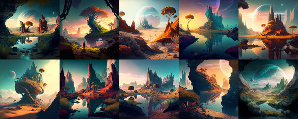 Landscapes, virtual reality, metaverse, augmented reality, games, backgrounds, digital illustrations