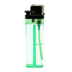 a single green plastic lighter - obrazy, fototapety, plakaty