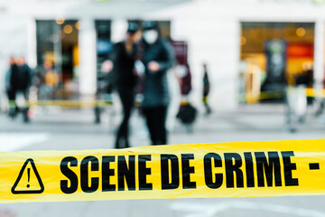 yellow tape to mark off a crime scene