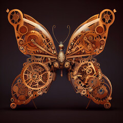 Mechanical butterfly. Steampunk style animal. 3d illustration