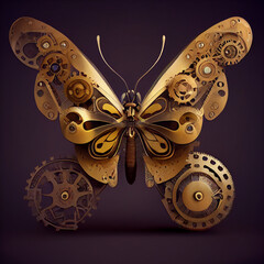 Mechanical butterfly. Steampunk style animal. 3d illustration