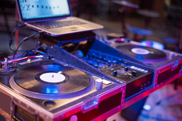 vinyl on the dj console.