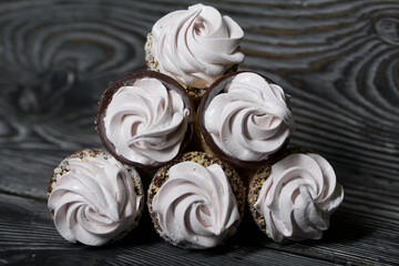 Homemade marshmallows in waffle cones. Homemade zephyr.
