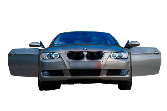 silver bmw car with open doors clip art preview