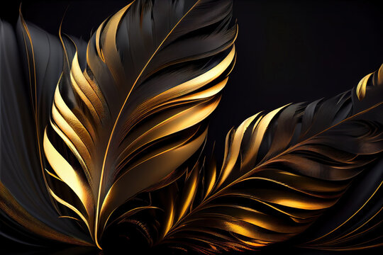 black and gold feathers background as beautiful abstract wallpaper header  Stock Illustration | Adobe Stock