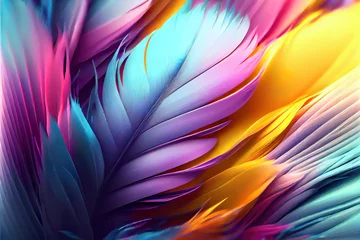 Fototapeten colorful feathers background as beautiful abstract wallpaper header © Gbor