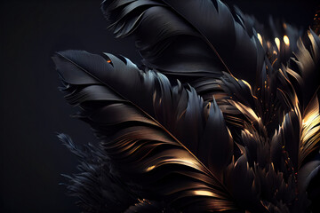 dark black feathers background as beautiful abstract wallpaper header - obrazy, fototapety, plakaty