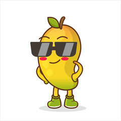 Mango Fruit cartoon mascot character wearing black glasses