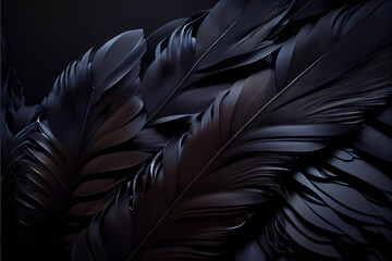 dark black feathers background as beautiful abstract wallpaper header