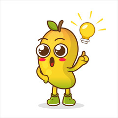 mango fruit cartoon with get an idea pose, cute style illustration. Mascot Character vector.