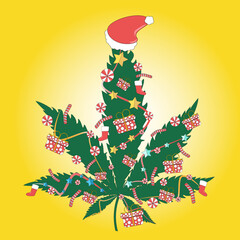 christmas cannabis leaf on yellow background