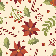 Seamless christmas pattern with christmas star and candy canes