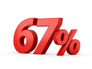 3d Red 67% Sixty Seven Percent Sign on White Background 3d illustration