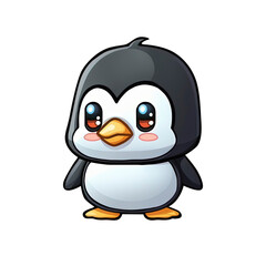 Fototapeta premium Cute happy penguin cartoon icon illustration flat cartoon style