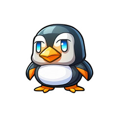 Obraz premium Cute happy penguin cartoon icon illustration flat cartoon style