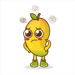 angry tropical mango fruit cartoon, cute mango character with angry expression.