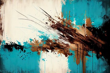 wide artwork, abstract paint strokes, a reflection of a building in a puddle, illustration with blue green