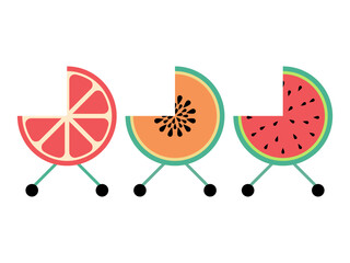 Baby strollers parking illustration. Cute funny trollers for children concept. Parking zone symbol. Vector.