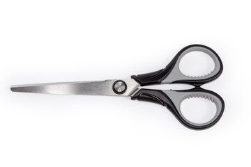 Top view of stationery scissors on a white background