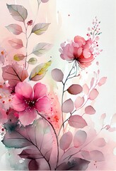 watercolor painting artwork of pink, background pattern, illustration with flower plant