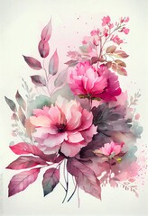watercolor painting artwork of pink, background pattern, illustration with flower plant