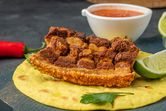 chicharones Mexican-style fried brisket with crispy skin.