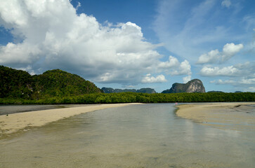 Tropical Island, Nature landscape, sea lagoon, travel and vacation on sand sea beach. Thailand,...