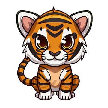 Cute tiger cartoon icon illustration animal nature icon concept isolated premium