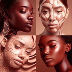 styled liquid foundation patterns in, a collage of a woman, illustration with nose cheek