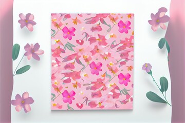spring flowers pattern in pink, a collage of flowers, illustration with petal leaf