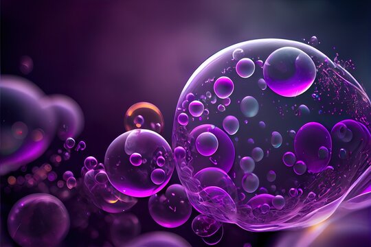 purple sparkling bubbles bokeh with, a group of purple bubbles, illustration with liquid purple