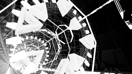 VJ トンネル 万華鏡 曼荼羅 幾何学模様 白黒 [別Verあり]