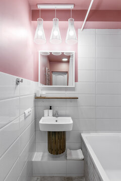 Modern small bathroom interior design. Bright style