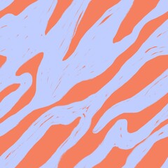 Wavy seamless pattern. Abstract hand drawn pencil scribbles. Blue and coral texture