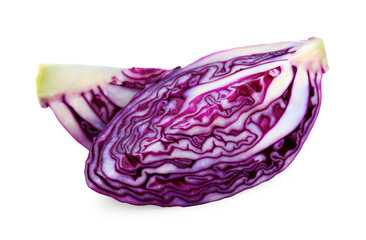 Pieces of fresh red cabbage on white background