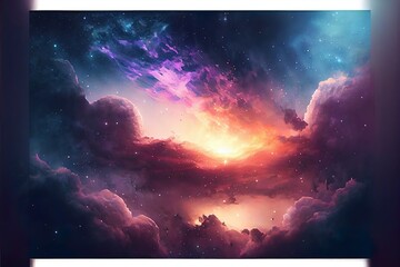 mystic cloudy sky with galaxy, a colorful nebula in space, illustration with atmosphere sky