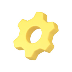 Cogwheel gear software development repair setting yellow displaced badge realistic 3d icon
