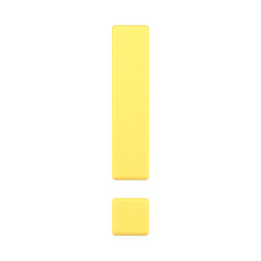 Yellow glossy exclamation mark attention warning caution sign front view realistic 3d icon