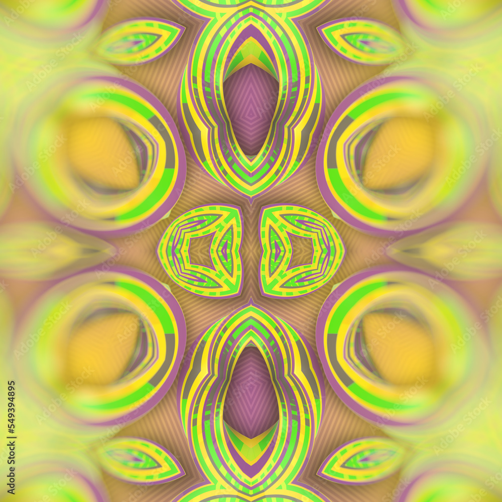 Poster Psychedelic pattern from a group of iridescent twisted shapes. 3d rendering background. Digital illustration