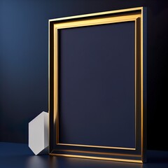 mock up poster frame close, a gold framed picture, illustration with rectangle picture
