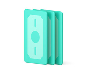 Bundle of 3d banknotes. Volumetric green realistic cash